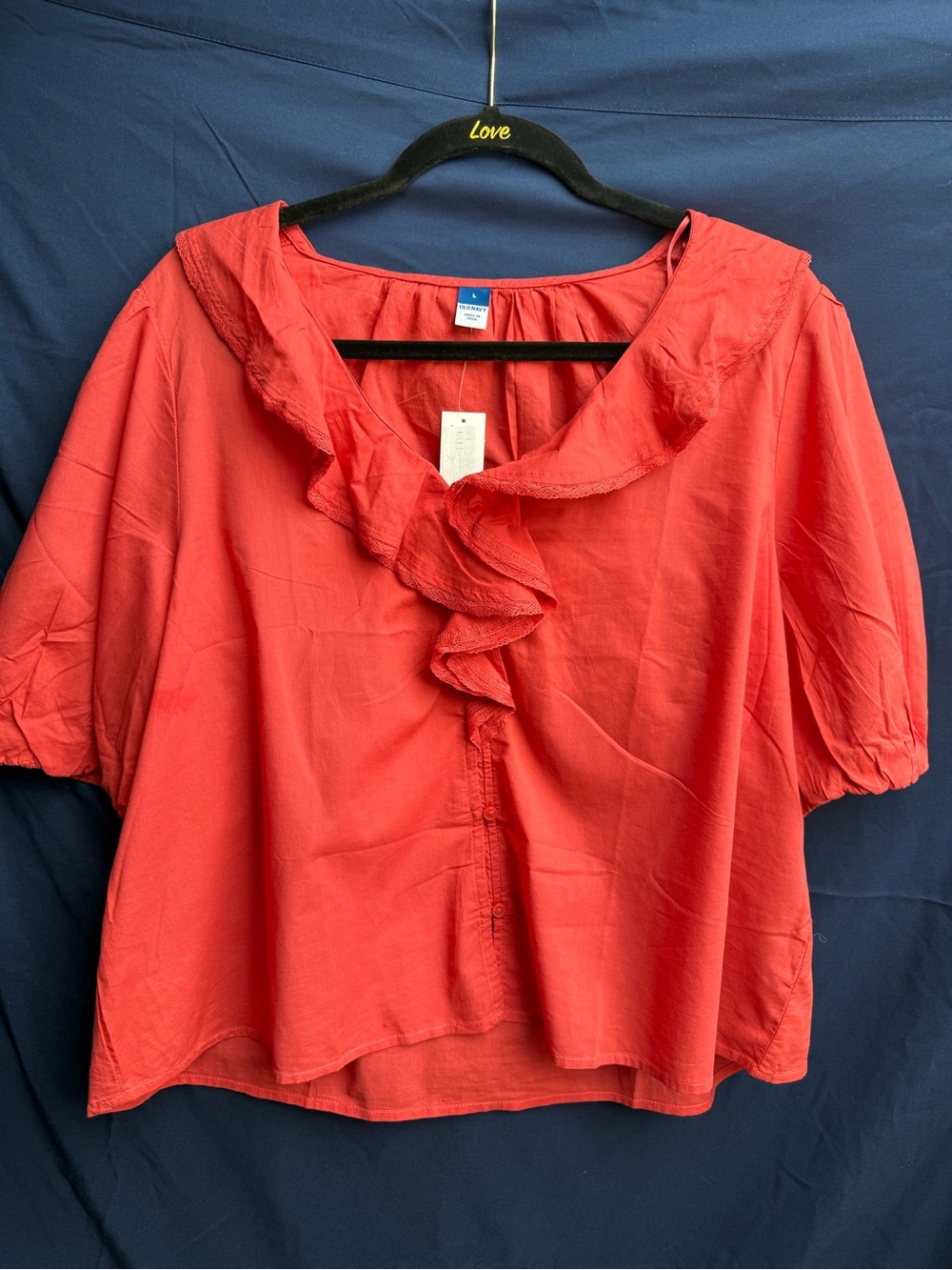 Old Navy Coral Red Ruffle V-Neck Blouse